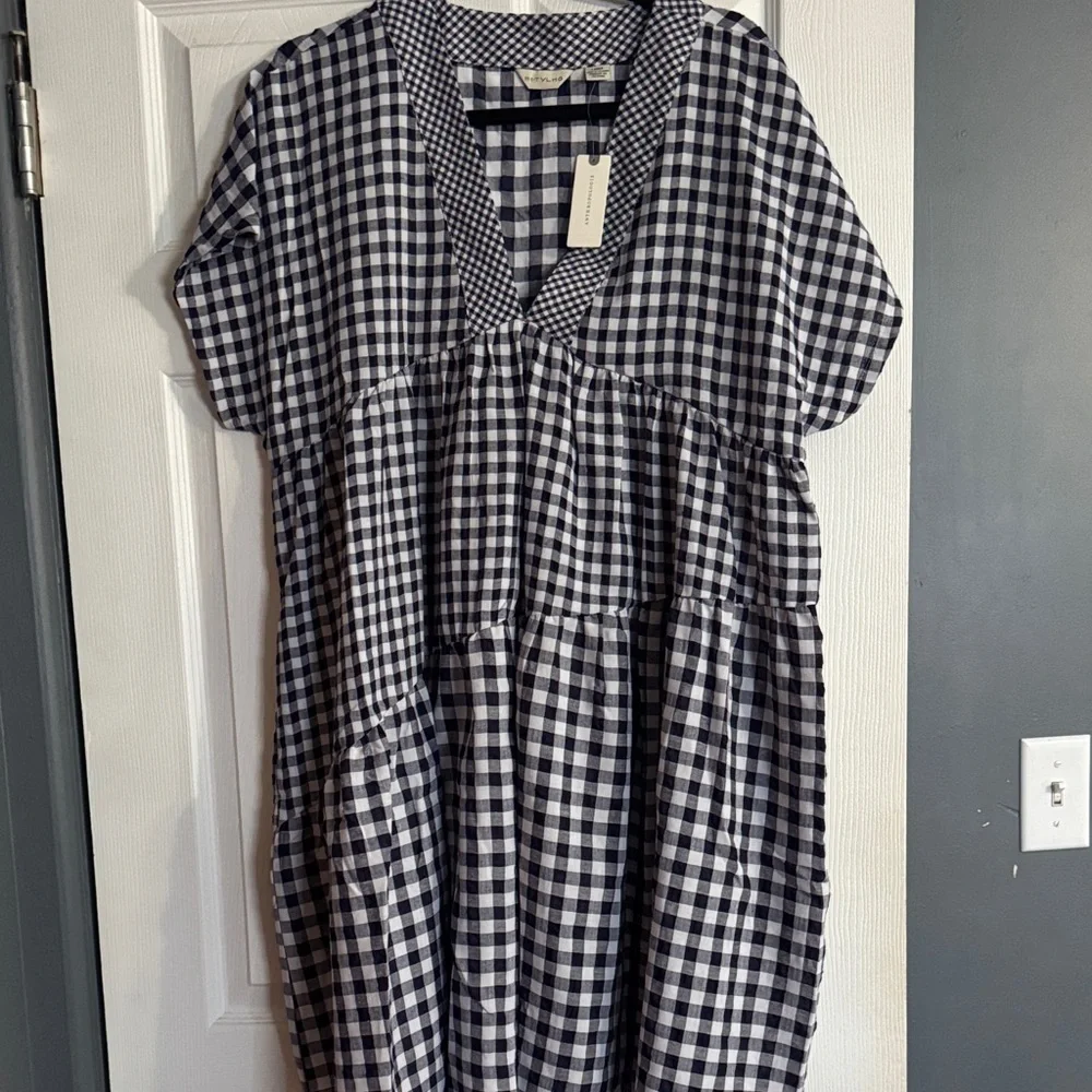 Anthropologie Navy and White Gingham Dress - Picture 1 of 7